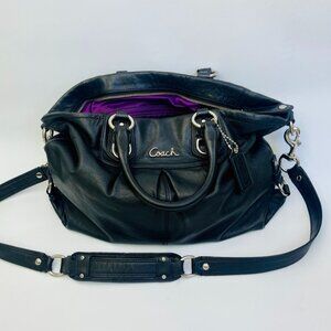 Authentic Coach Purse Handbag Vintage Moto Style Leather Purple Satin Interior